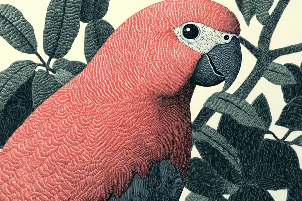 Colorful parrot among tropical leaves