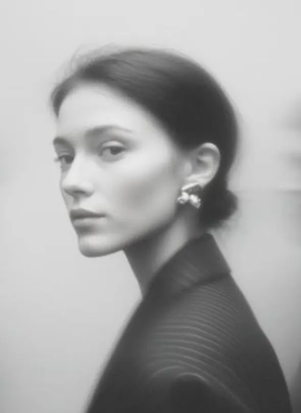 Woman in a dark jacket looking left in a crowd