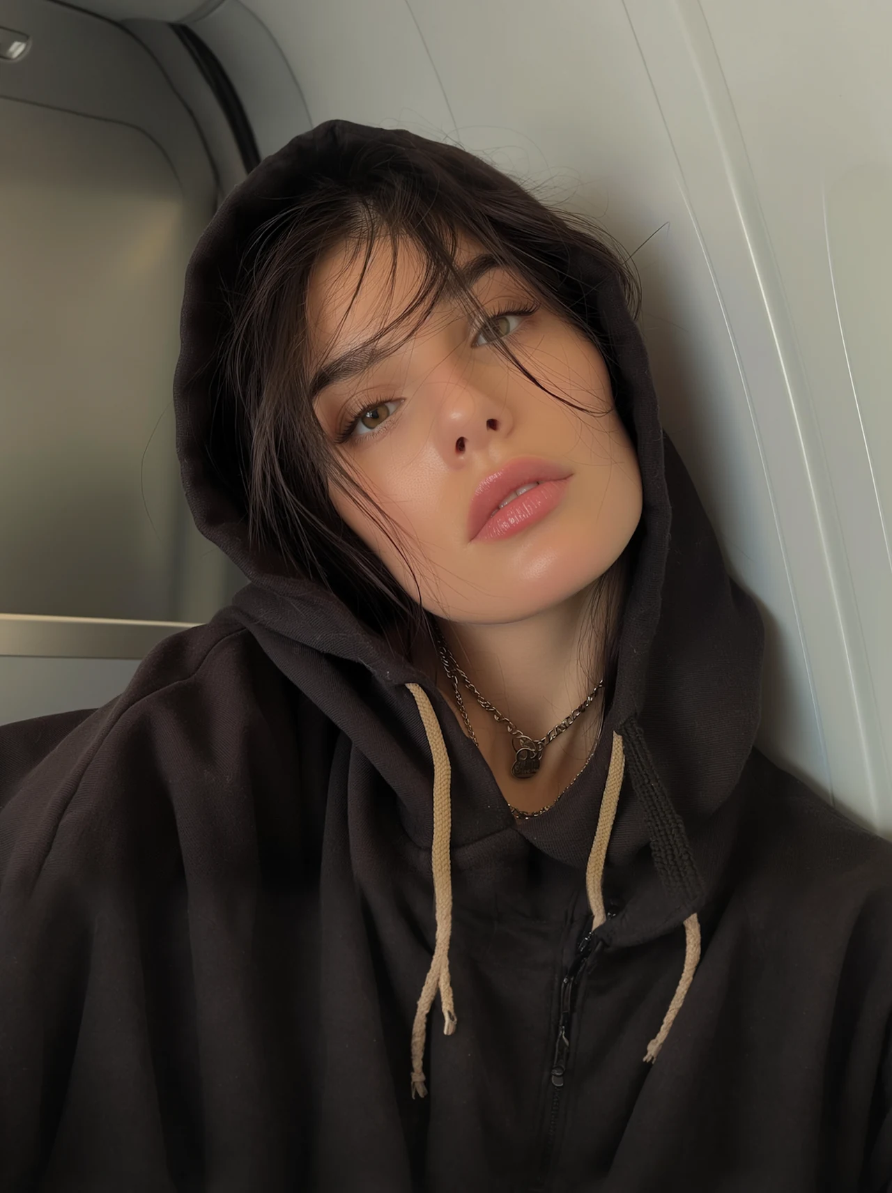 Portrait of a woman in a hooded sweatshirt