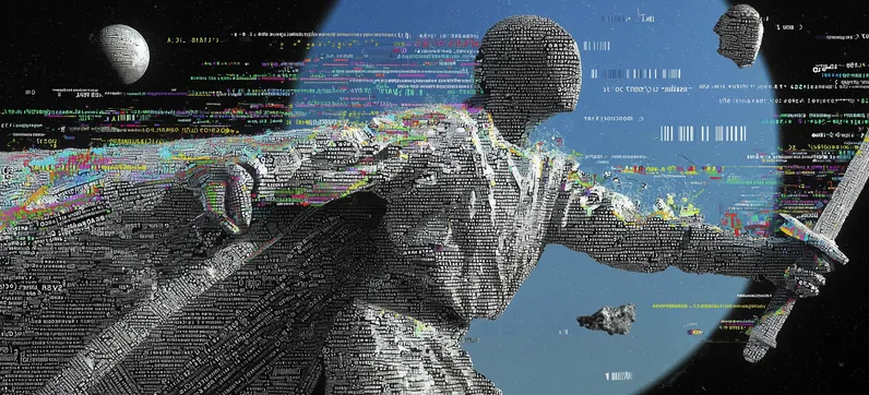 Digital figure in a glitch collage