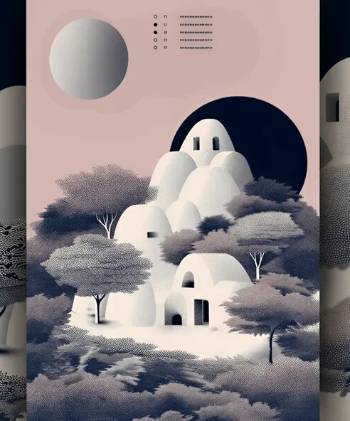 Kite identity — clustered white dwellings under twin moons
