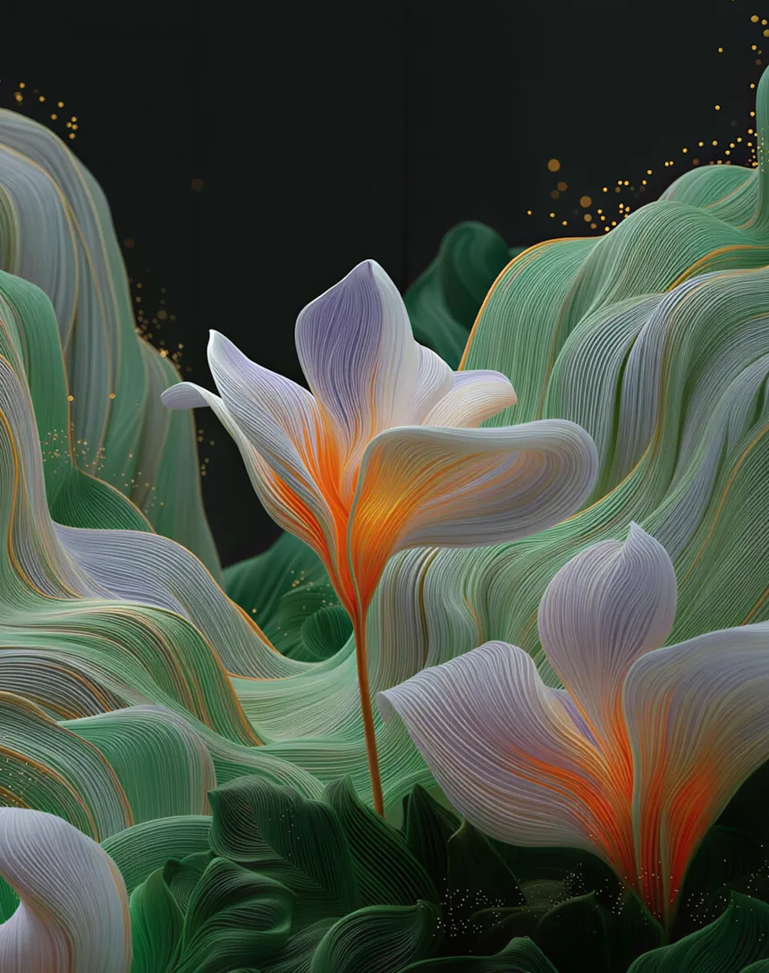 Halo campaign — flowing green forms and white flowers