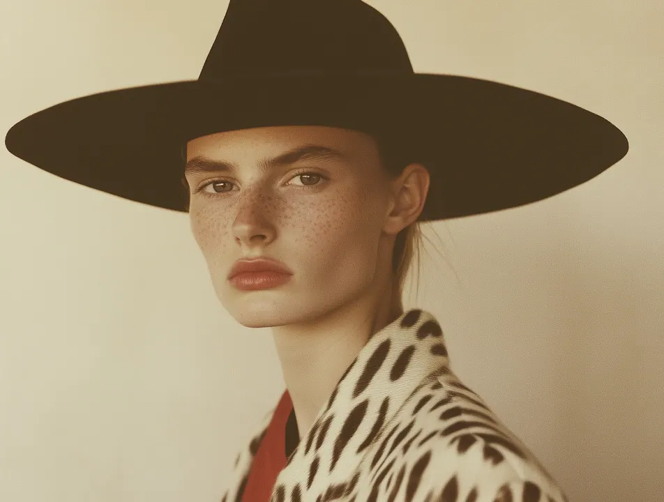 Northline campaign still — black hat and leopard coat