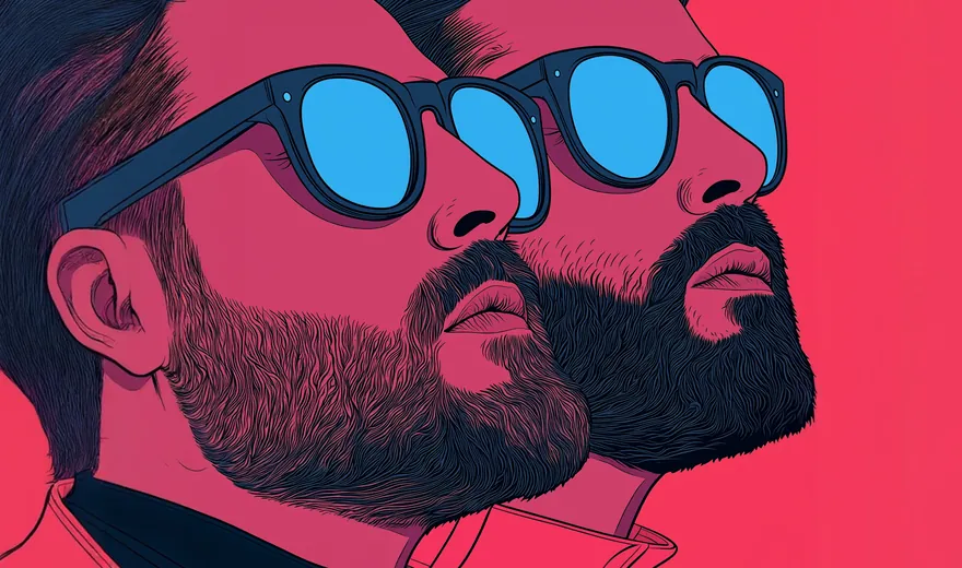 Web build — illustrated portraits on a red field