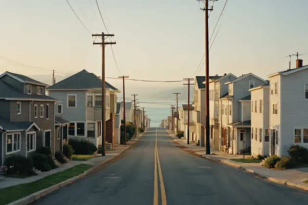 Suburban street at golden hour